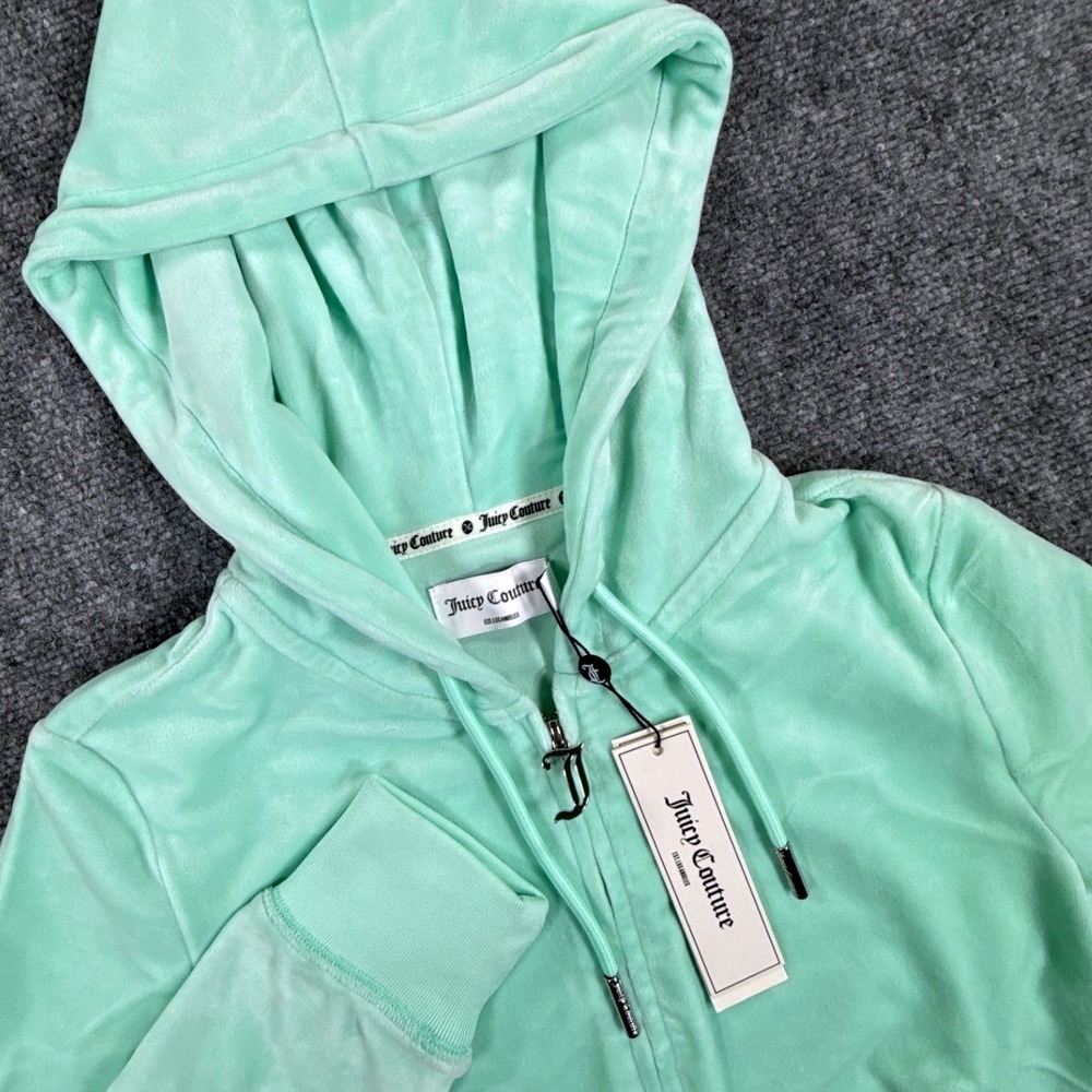 Juicy Couture Velour Hoodie Womens XS Tint Of Mint Rhinestone Y2K Full Zip NWT